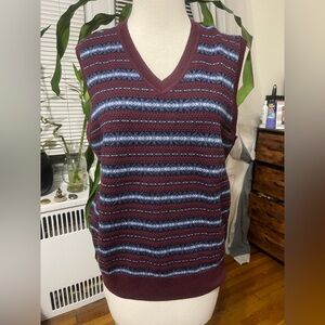 Brooks Brothers Burgundy and Blue V-Neck Sweater Vest